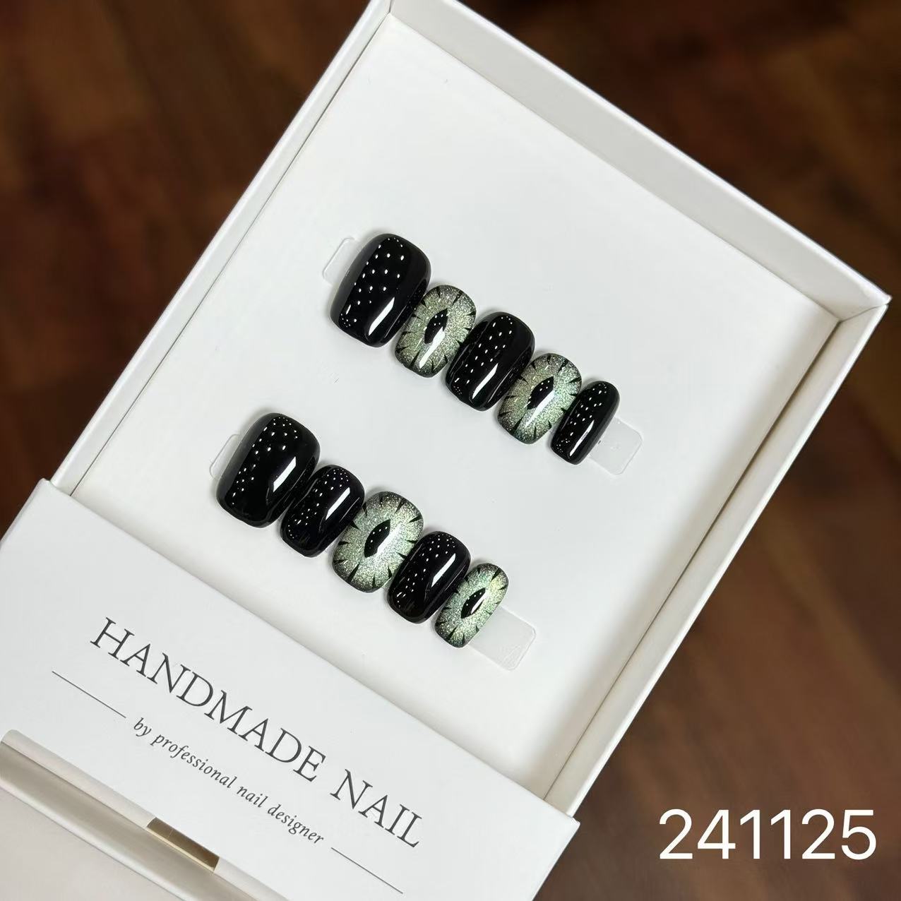 Handmade Long False Nails with a High-End Look, Enhancing Skin Tone, Popular Cat-Eye Style, Luxurious Manicure