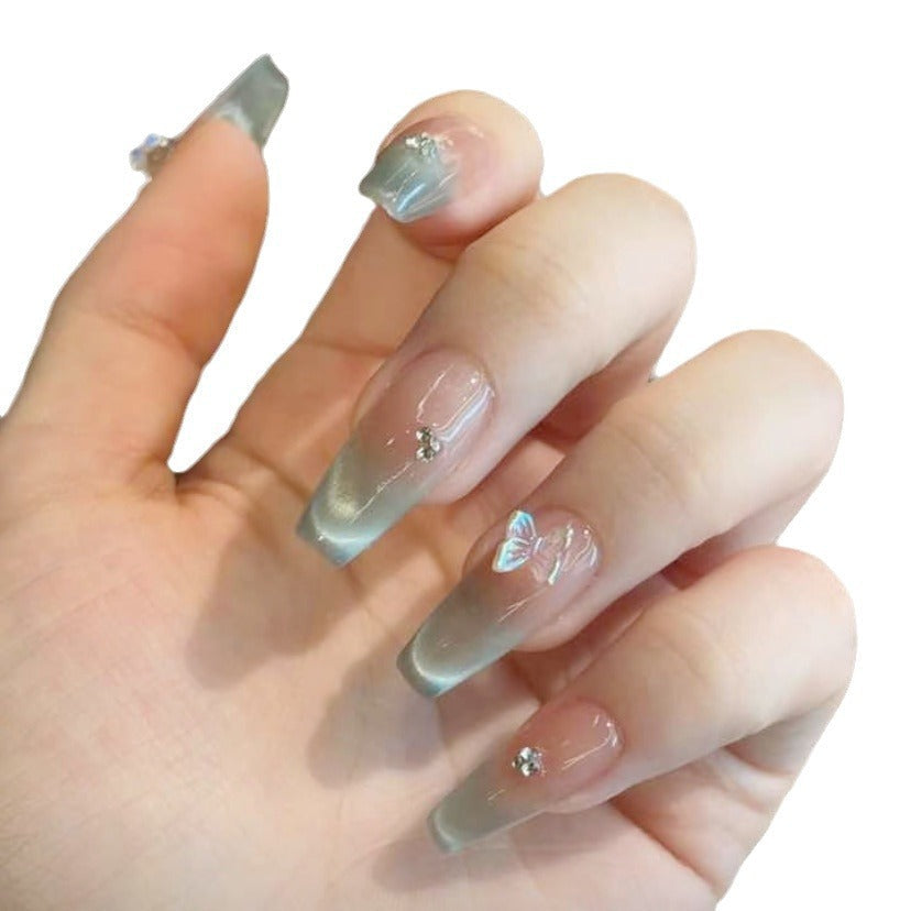 [Oxygen Mint] Cat Eye Mint Green Handmade Popular on Xiaohongshu Light Luxury High-End Phototherapy Wholesale Wearable Nails