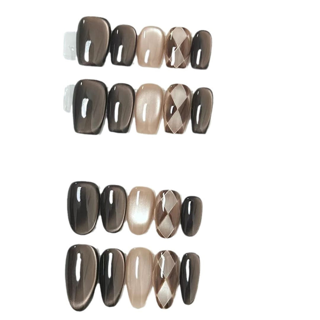 Handmade Press-On Nails: Modern Diamond Pattern, Cat Eye, Maillard, High-End, Brightening, Niche, Retro, for Students and Trendy Girls