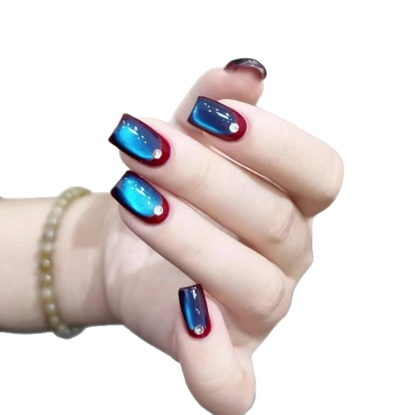 [Blue Enchantress] Autumn and winter elegant sweet and cool style, pure handmade blue cat-eye nail art, flattering and versatile, hand-made wearable nails