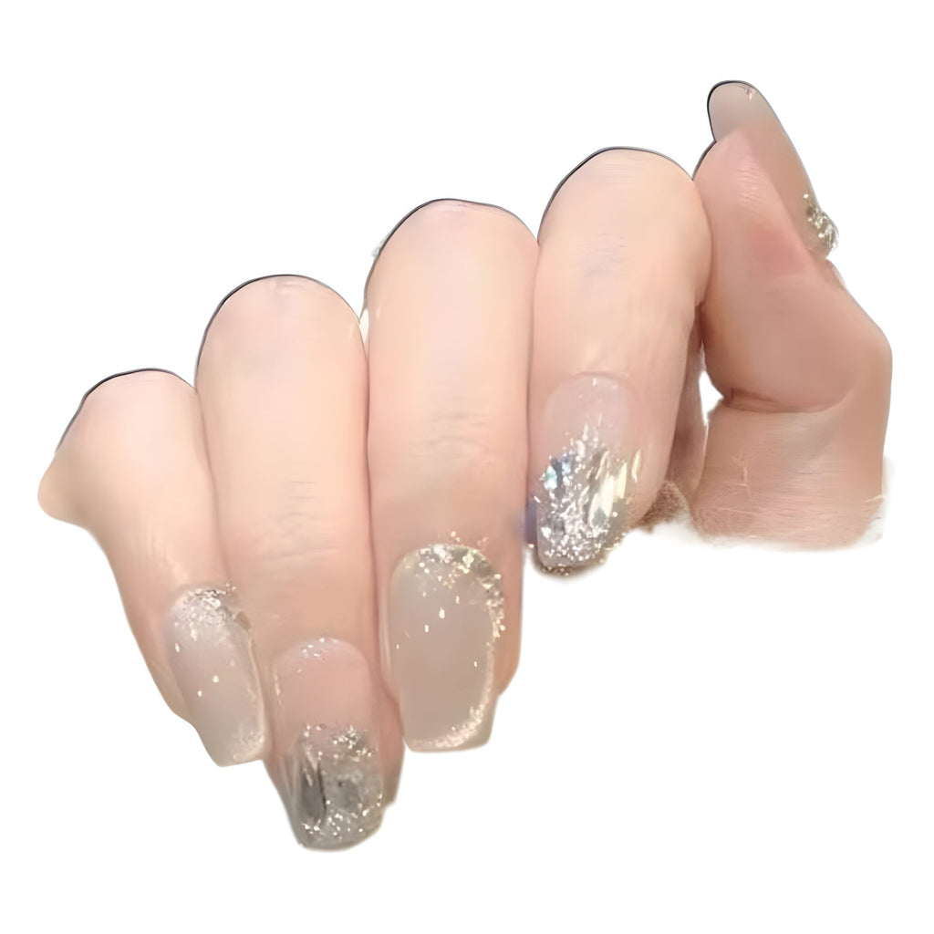 [Half Moon Curve] Flashing Light Therapy Whitening Cat Eye Rhinestones Purely Handmade Wearable Nails Manicure Handmade High-End Finished Products Wholesale