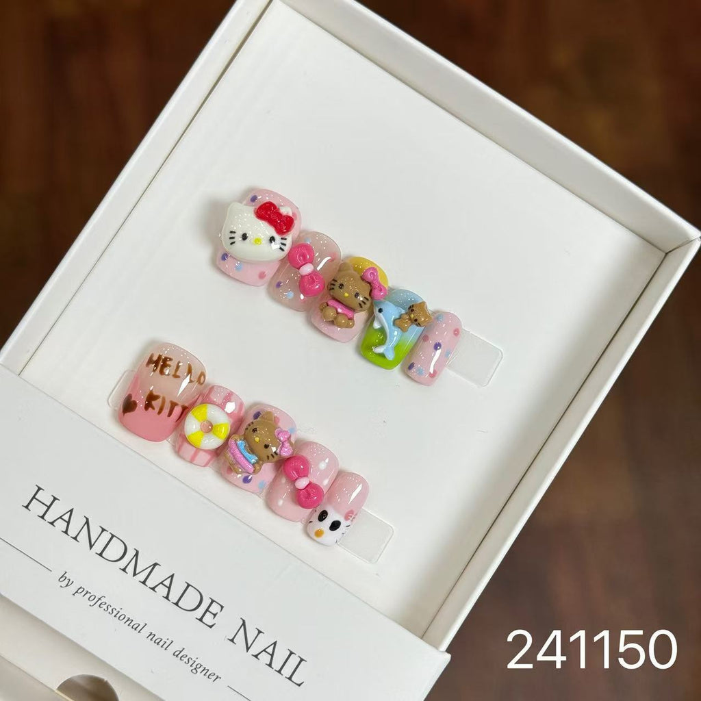 Handmade Long False Nails with a High-End Look, Enhancing Skin Tone, Popular Cat-Eye Style, Luxurious Manicure