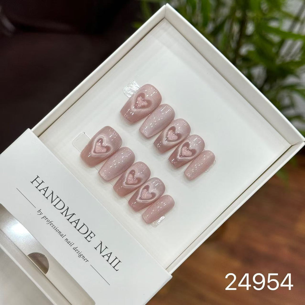 Handmade Long False Nails with a High-End Look, Enhancing Skin Tone, Popular Cat-Eye Style, Luxurious Manicure