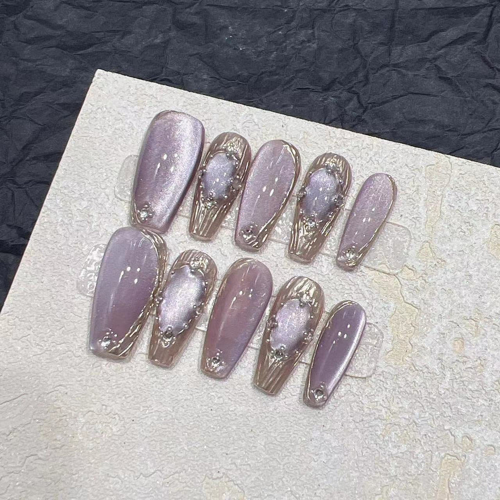 Purple Buccellati pure handmade wearable nails, high-grade satin cat-eye manicure, phototherapy nail tips, removable
