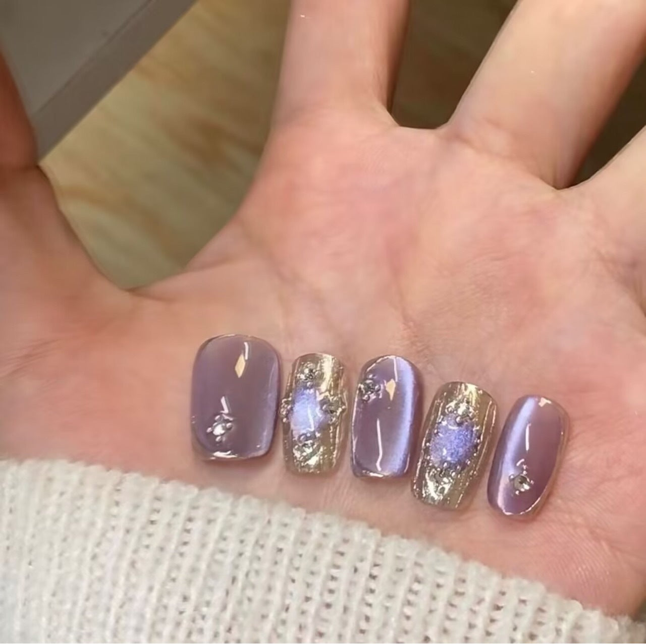 Purple Buccellati pure handmade wearable nails, high-grade satin cat-eye manicure, phototherapy nail tips, removable