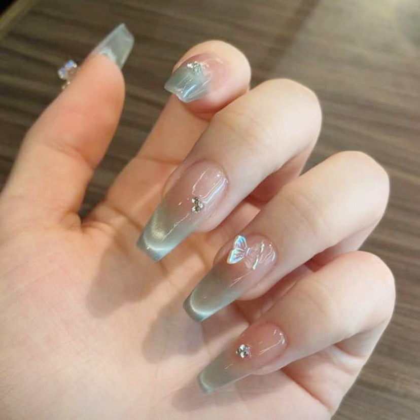 [Oxygen Mint] Cat Eye Mint Green Handmade Popular on Xiaohongshu Light Luxury High-End Phototherapy Wholesale Wearable Nails