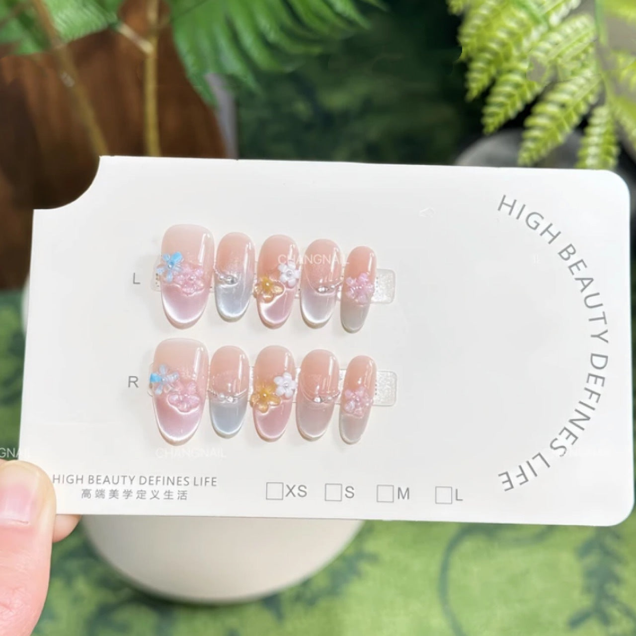 Floral Time French Style Colorful Cat's Eye Crystal Five-Petal Flower Fresh Spring-Summer Handmade Wearable Nails Wholesale Finished Products